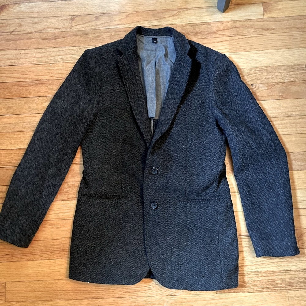 Mens J. Crew Dark Gray Tweed Wool Blazer Size 38R
